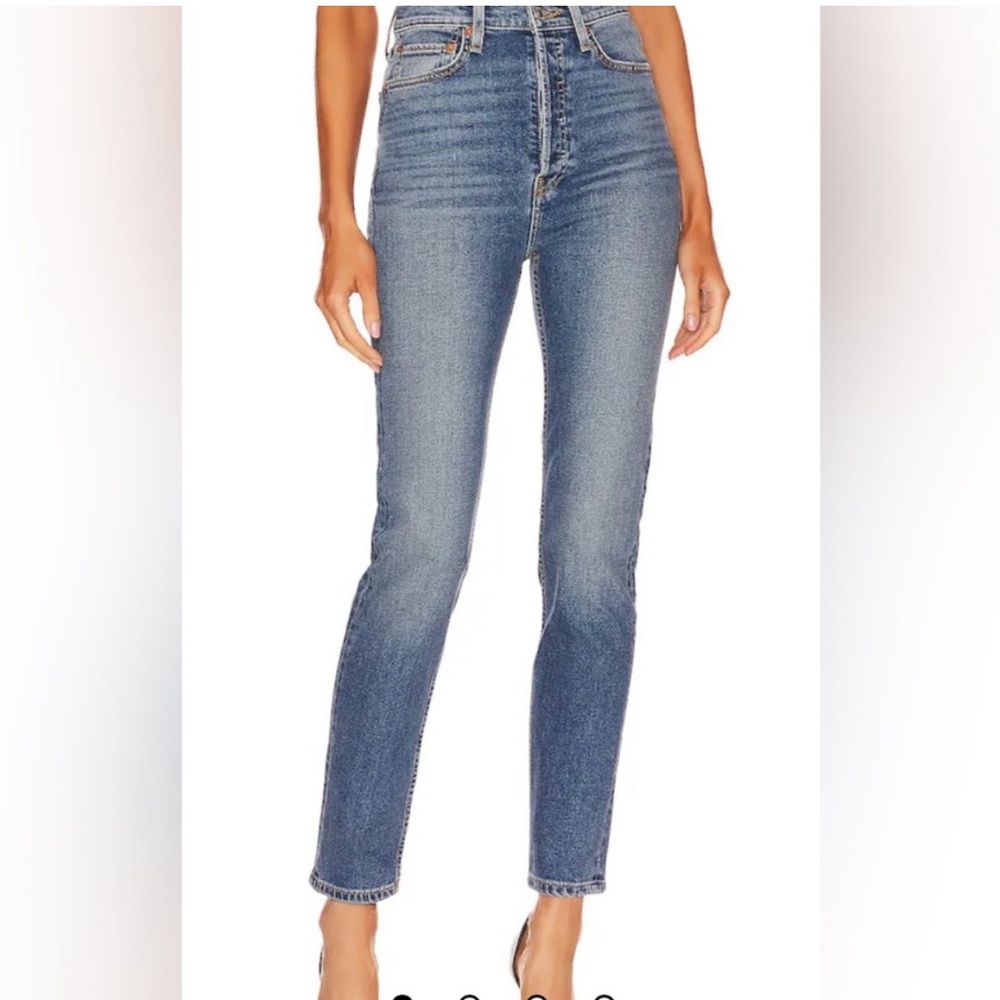 RE/DONE 90s Ultra High Rise Skinny Jeans in Western Blue. Size 23